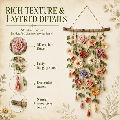 🌸 50% OFF NOW! 🧶 Crochet Flower Wall Hanging Decor – Handmade by artisans, intricate design & soft texture – Perfect for boho, rustic or cozy home décor 🌿