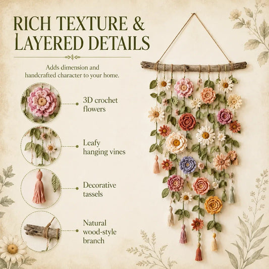 🌸 50% OFF NOW! 🧶 Crochet Flower Wall Hanging Decor – Handmade by artisans, intricate design & soft texture – Perfect for boho, rustic or cozy home décor 🌿