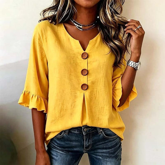 👚 50% OFF NOW! 🌸 Women's V-Neck Ruffle Sleeve Blouse – Flattering V-neck, elegant ruffle sleeves & lightweight fabric – Perfect for office, dates & casual outings ✨
