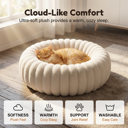 🐾 50% OFF NOW! 🛏️ Ultra-Soft Round Calming Cat & Dog Bed – Plush comfort, calming design & machine washable – A cozy hug for your furry friend ✨