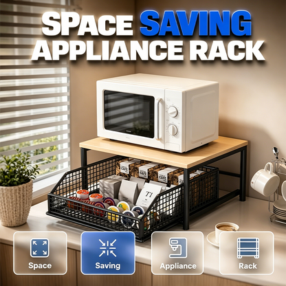💥 60% OFF NOW! 🍳 2-Tier Microwave Stand with Slide-Out Drawer – Heavy-duty, space-saving & sturdy – Perfect for kitchen, office & dorm counters 🏠