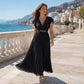 👗 50% OFF NOW! ✨ Women Elegant V-Neck Pleated Long Dress – Flattering pleats, lightweight fabric & elegant flow – Perfect for parties, weddings & summer evenings 🌸