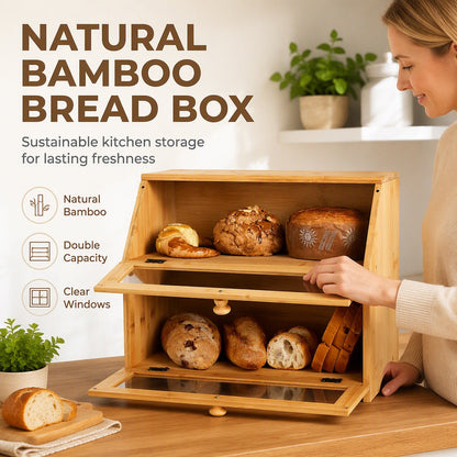🍞 50% OFF NOW! 🎋 Bamboo Double-Layer Bread Storage Box – Eco-friendly, breathable & space-saving – Keeps bread fresh & organized on your counter ✨