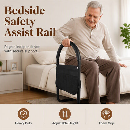 🛏️ 50% OFF NOW! 🛡️ Safe Stand Bed Rail – Adjustable height, foam grip & secure strap – Easy bedside support for seniors & mobility aid ✨