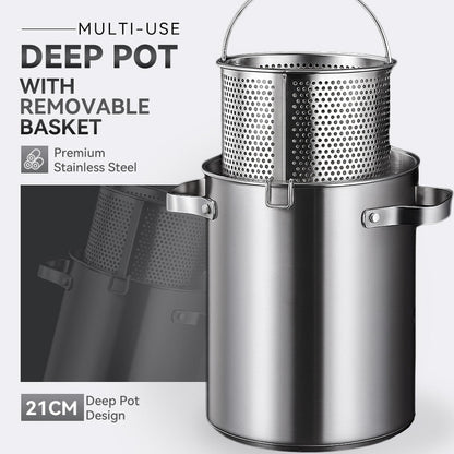 🍳 Save 50%! 🏠 Multi-Use Deep Pot – 21cm steel, removable basket & cool-touch handles ✨