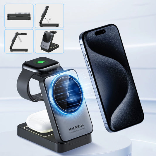 📱 50% OFF NOW! ⚡ Foldable 3-in-1 15W Fast Wireless Charger – Charges phone, watch & earbuds – Compact & travel-friendly design ✨