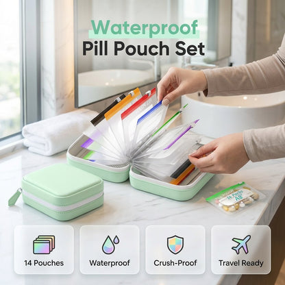 💊 50% OFF NOW! 🏆 Waterproof Pill Pouch Set – Holds 7–14 days of meds & vitamins – Crush-resistant shell for travel & daily use ✨