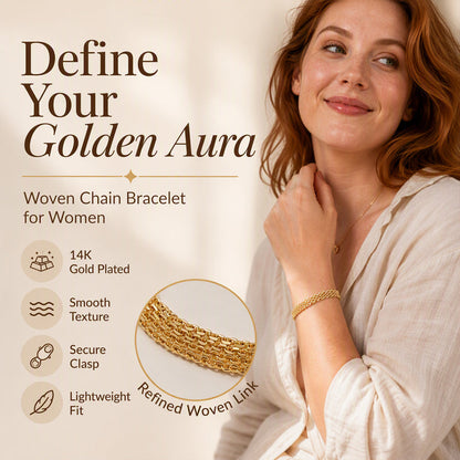 💎 50% OFF NOW! ✨ 14K Gold-Plated Wide Woven Mesh Bracelet – Luxe design, durable & elegant – Perfect gift for her 🎁