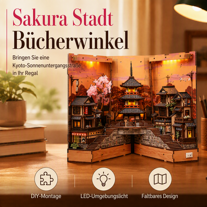🏯 50% OFF NOW! 📚 DIY Bookshelf Nook Kit "Kyoto Alley" – Wooden model, intricate & creative – Perfect bookshelf & desk decor ✨