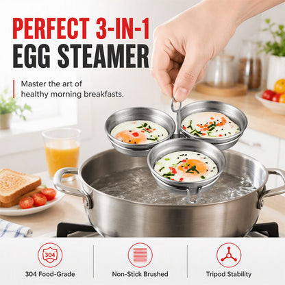🏆 50% OFF NOW! 🥚 3-in-1 Stainless Steel Egg Poacher – 304 steel, non-stick & versatile – Poach, steam & bake for endless breakfasts ✨