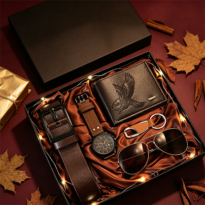 🎁 Save 50%! ⌚ 7-Pc Men's Gift Set – Watch, wallet, belt, sunglasses & keychain ✨