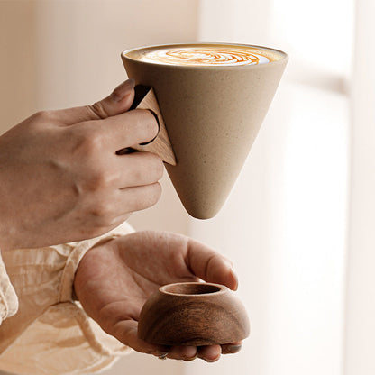 ☕ 50% RABATT! 🍂 Vintage Kaffeetasse – Holzgriff & Untertasse – Stilvoll & rustikal ✨