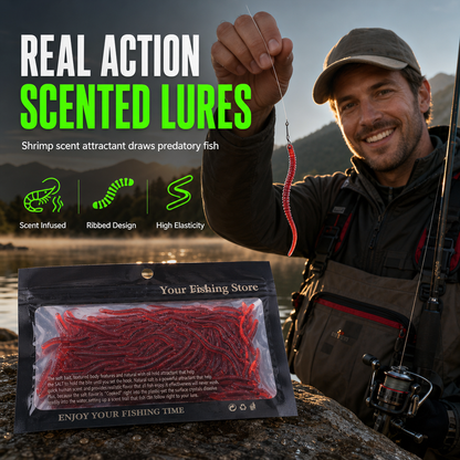 🎣 Save 50%! 🪱 Soft Earthworm Lures – Shrimp scent, 50/100 pack ✨