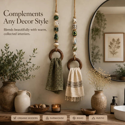 🧺 Save 50%! 🌸 Beaded Towel Hanger – Wooden ring & boho style ✨