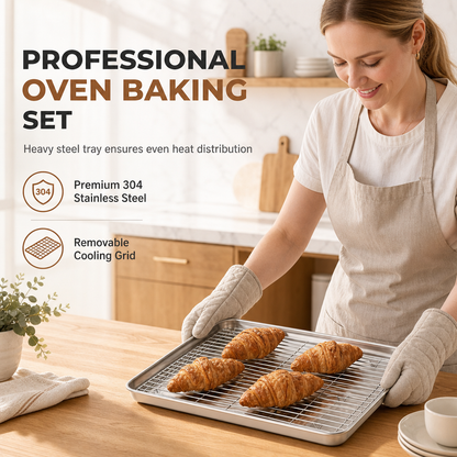 🍰 Save 50%! 🥓 Steel Baking Tray & Cooling Rack – Oil drainage & warp-resistant ✨