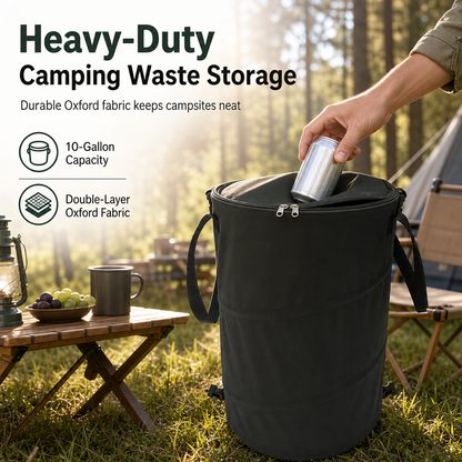 🏕️ Save 50%! 🗑️ Collapsible Camping Trash Can – With lid, 600D & large capacity ✨