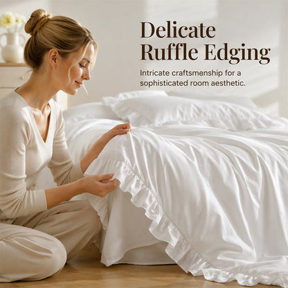 🛏️ Save 50%! ✨ 4‑Piece Bedding Set – Solid color & ruffled borders ✨