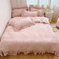 🛏️ Save 50%! ✨ 4‑Piece Bedding Set – Solid color & ruffled borders ✨