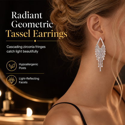 💎 Save 50%! 🎀 Rhombus Zirconia Drop Earrings – S925 posts & crystal fringe ✨