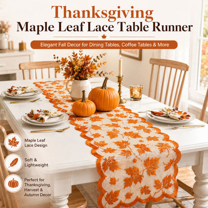 🍁 Save 50%! 🍽️ Maple Leaf Lace Table Set – Runner & placemats, autumn charm ✨