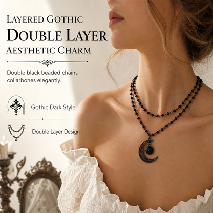 🖤 Save 50%! 🌙 Gothic Crystal Beaded Necklace – Hollow moon pendant ✨