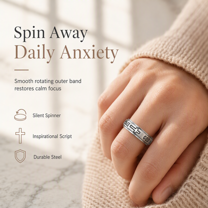 💍 50% OFF! ✨ Silver Titanium Spinner Ring – "God Is Within Her" engraving ✨
