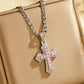 💎 50% OFF! ⛓️ Hip Hop Double-Layer Chain – Baguette rhinestone cross & Figaro links ✨