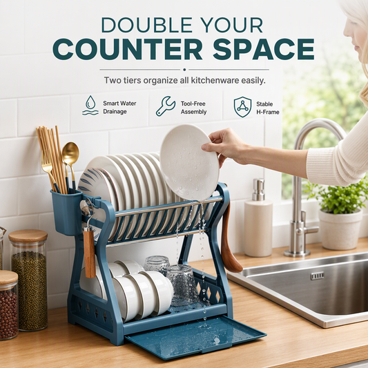 🍽️ 50% OFF! 🧺 Multi-Layer Dish Drying Rack – Vertical, drip tray & tool-free install ✨