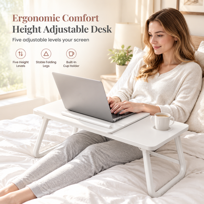 💻 50% OFF! 🛏️ Adjustable Laptop Bed Table – Cup holder, 5 heights & foldable ✨