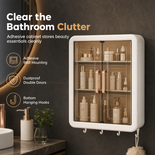 💄 50% OFF! 🚿 Wall-Mounted Cosmetics Organizer – Dustproof, punch-free & with hooks ✨