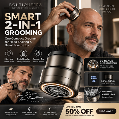 🪒 60% OFF! ⚡ 2-in-1 Smart Head Shaver – Beard trimmer, rinsable & digital display ✨