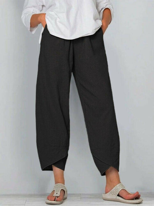 👖 50% OFF NOW! ✨ Vintage Asymmetrical Elastic Waist Pockets Pants – Unique Design, Comfortable Fit & Functional Style 🌸