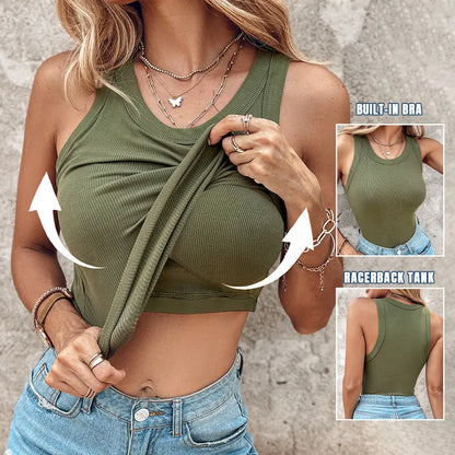 👚 50% OFF NOW! 💖 Ribbed Stretchy Tank Top with Shelf Bra – Last Day Special Price £9.99!! – Built-in support, smoothing fit & no-slip straps – perfect for layering or workouts 💪